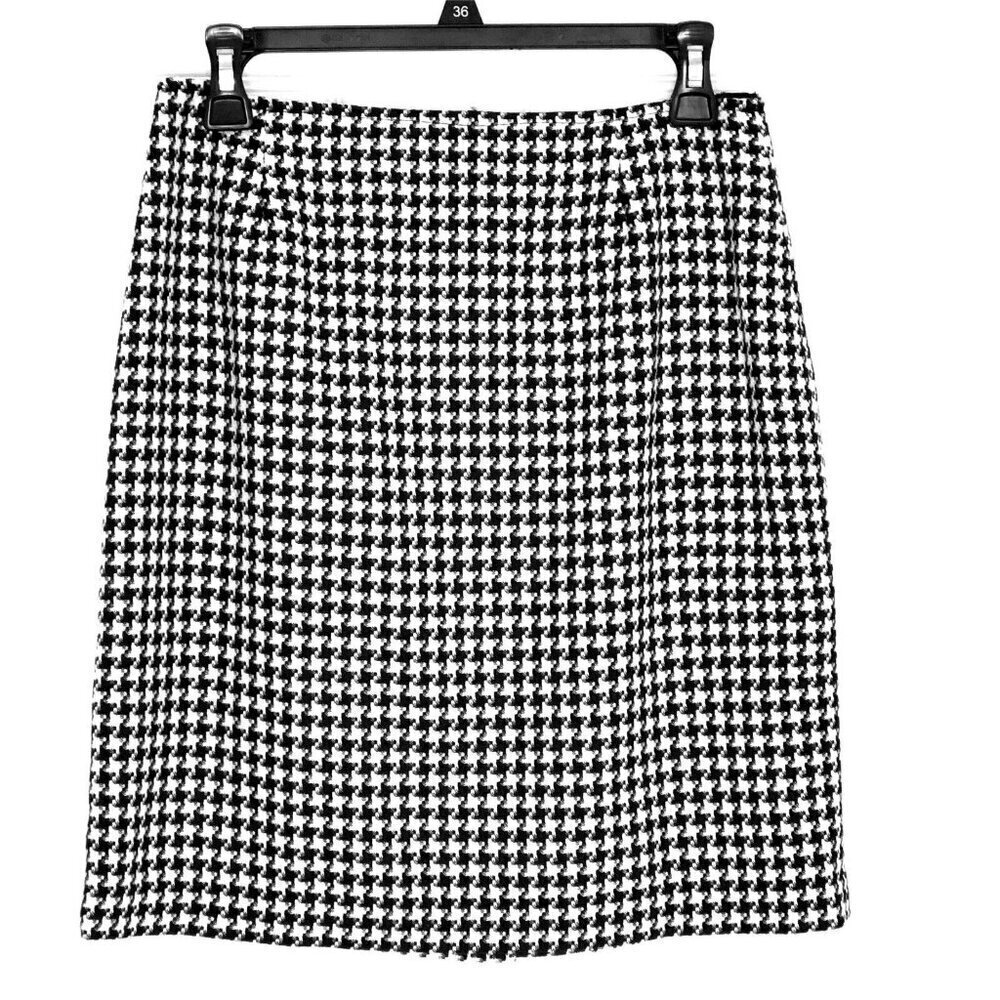 Vtg Casual Corner skirt sz 6 wool blend lined preppy academia houndstooth black